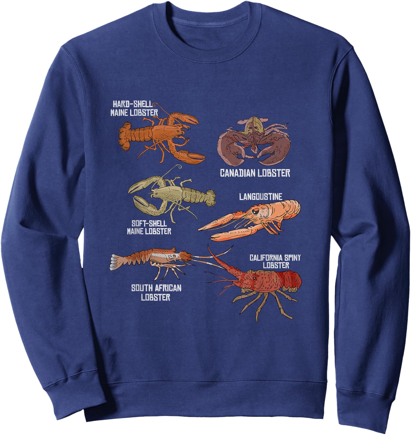 Lobster Species Illustration Biology Crustaceans Sweatshirt - Sweatshirt | Navy