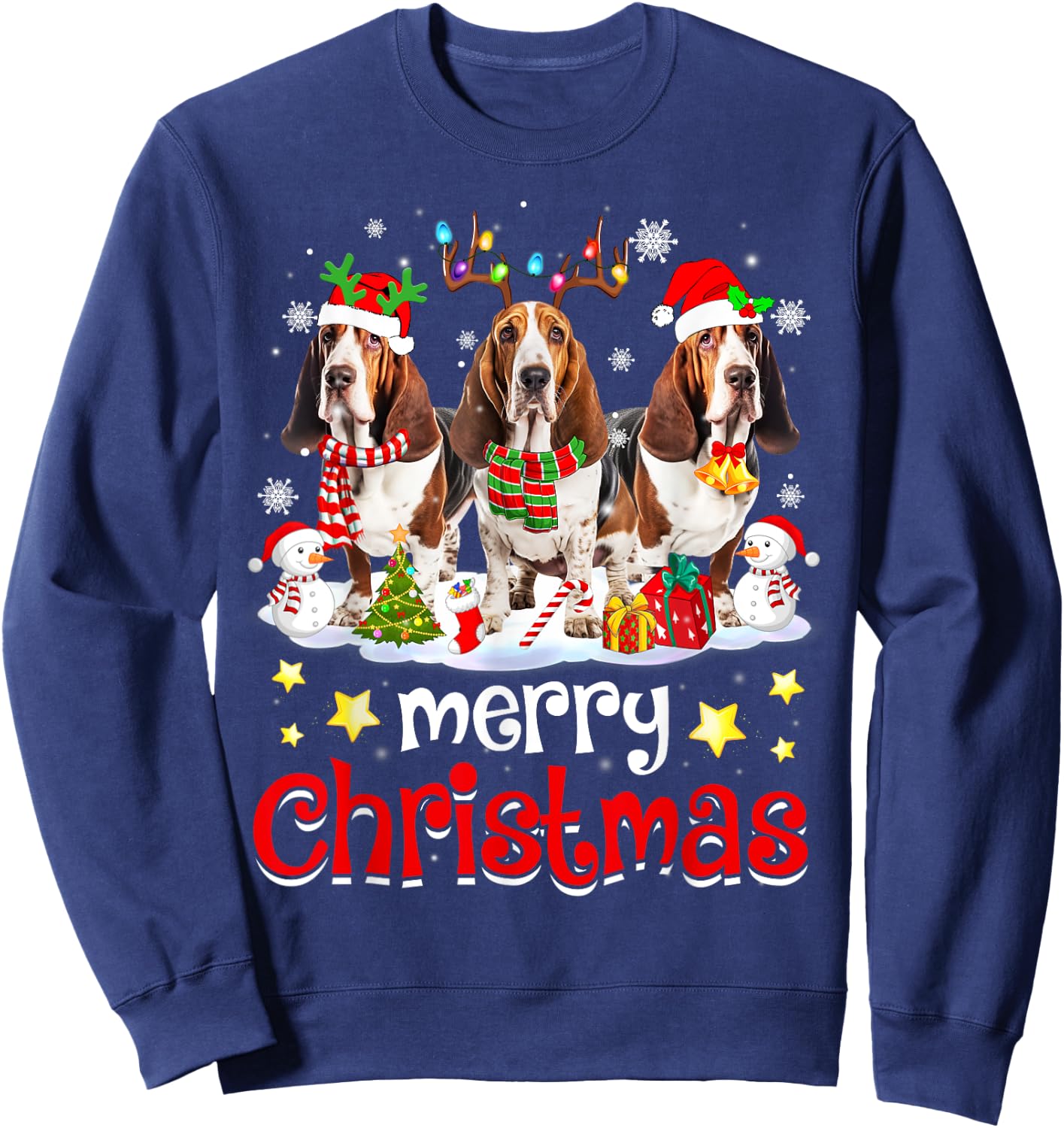 Basset Hound Christmas with Decorations Xmas Sweatshirt - Sweatshirt | Navy