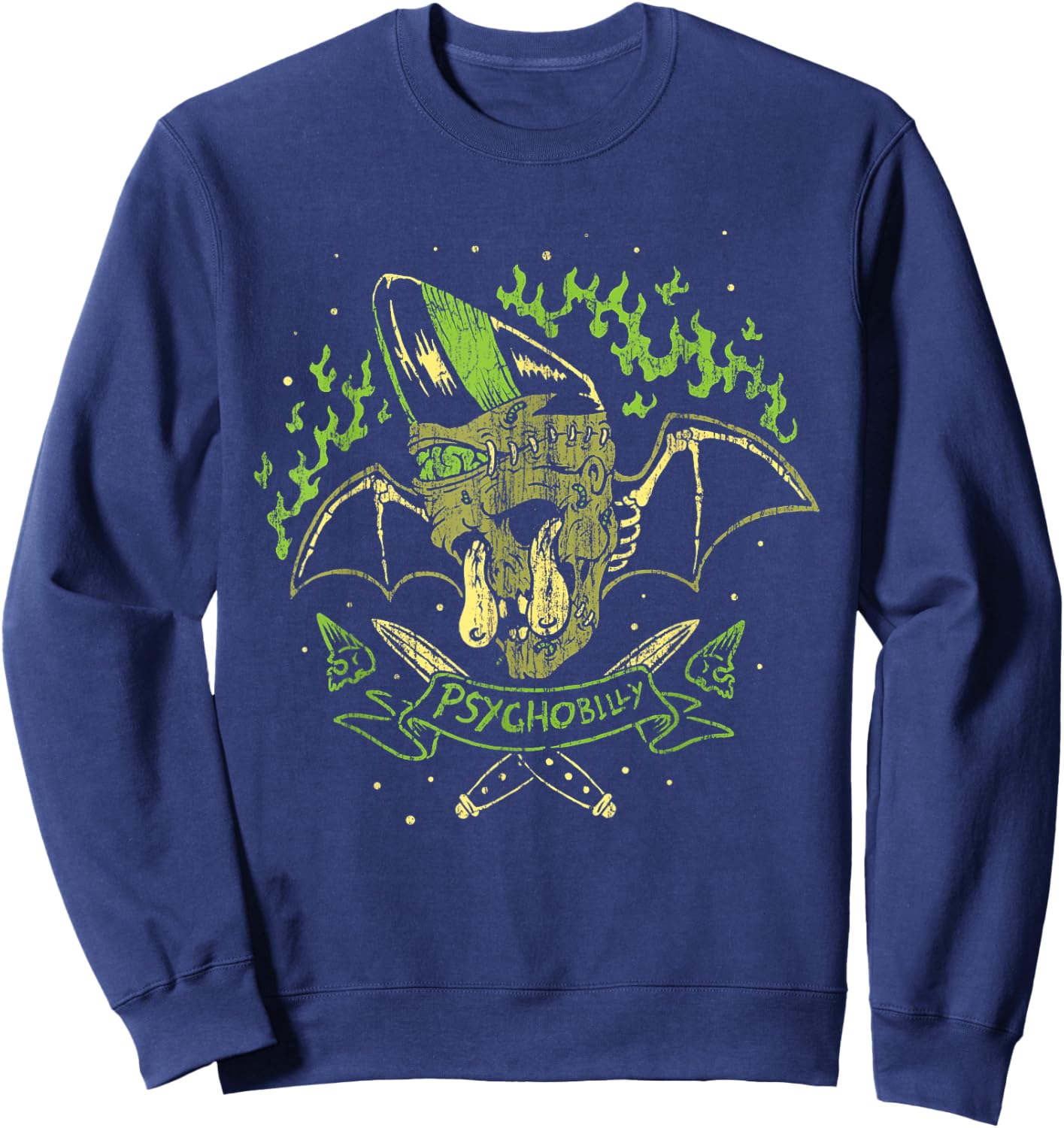 Psychobilly Horror Punk Rock (HR) Zombie Bat Sweatshirt - Sweatshirt | Navy