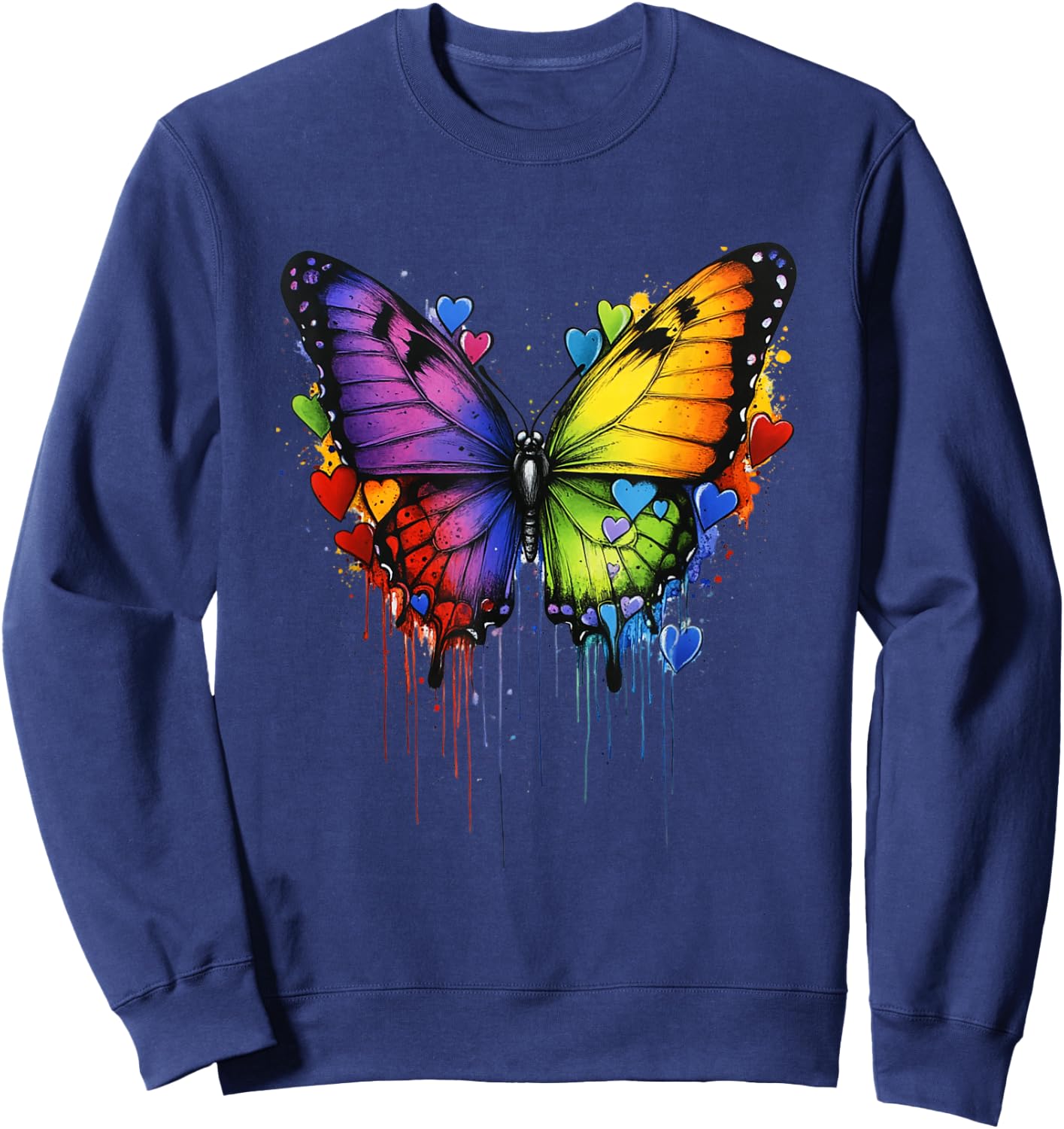 Colorful Butterfly Hearts Graphic Men Women Valentines Day Sweatshirt - Sweatshirt | Navy