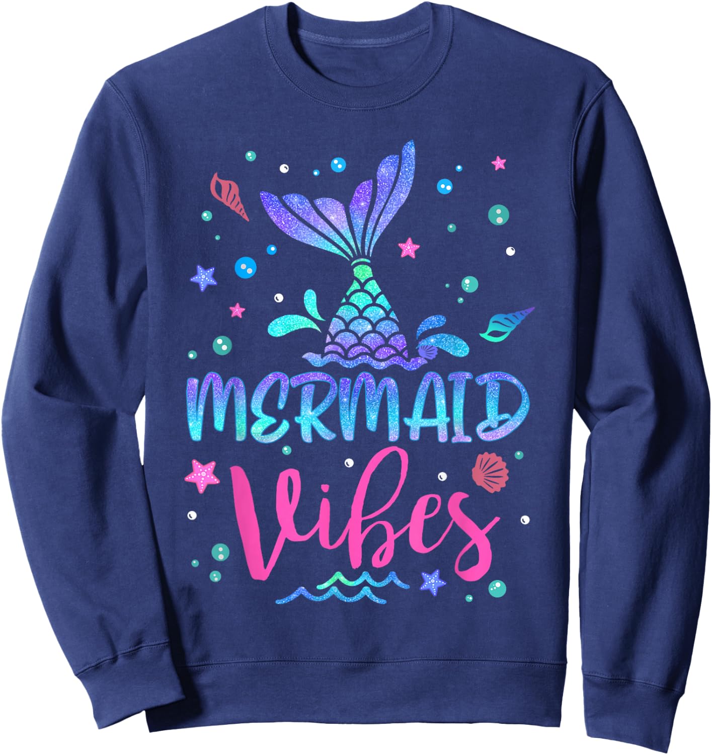 Mermaid Vibes Party Mermaid Tail Matching Family Squad Sweatshirt - Sweatshirt | Navy