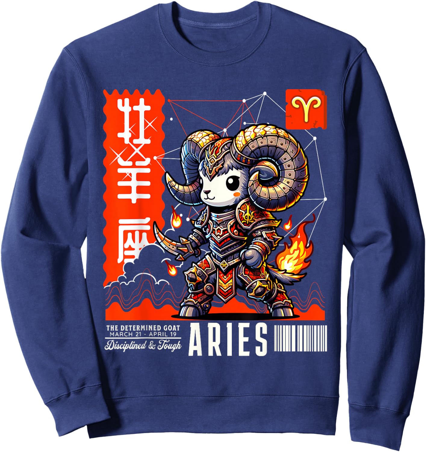Kawaii Zodiac Sign And Aries Astrological Sign Sweatshirt - Sweatshirt | Navy
