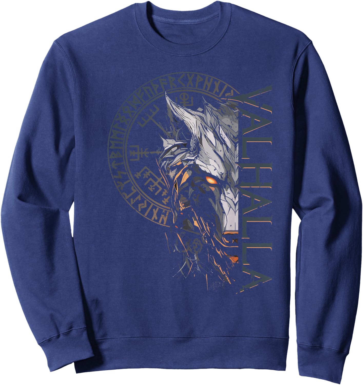 Walhalla Wolf Wolves Odins Runes Nordic Compass Viking , black Sweatshirt - Sweatshirt | Navy