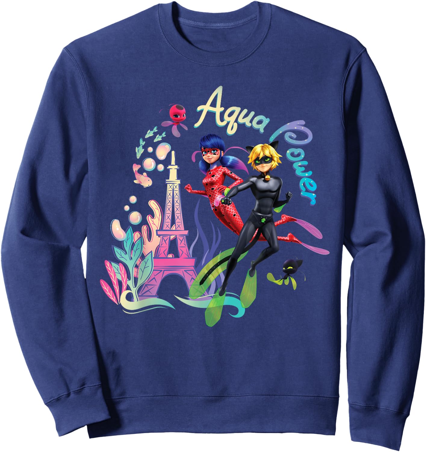 Miraculous Ladybug and Cat Noir Summer Aqua Power Underwater Sweatshirt - Sweatshirt | Navy