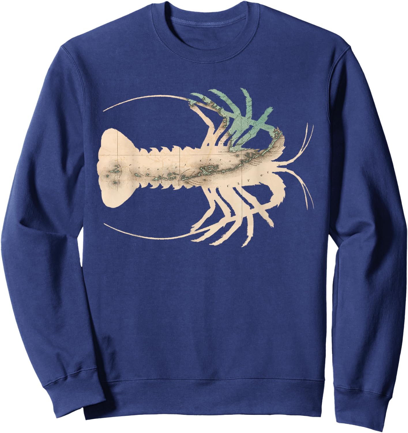 Florida Keys Caribbean Spiny Lobster Map Silhouette Sweatshirt - Sweatshirt | Navy
