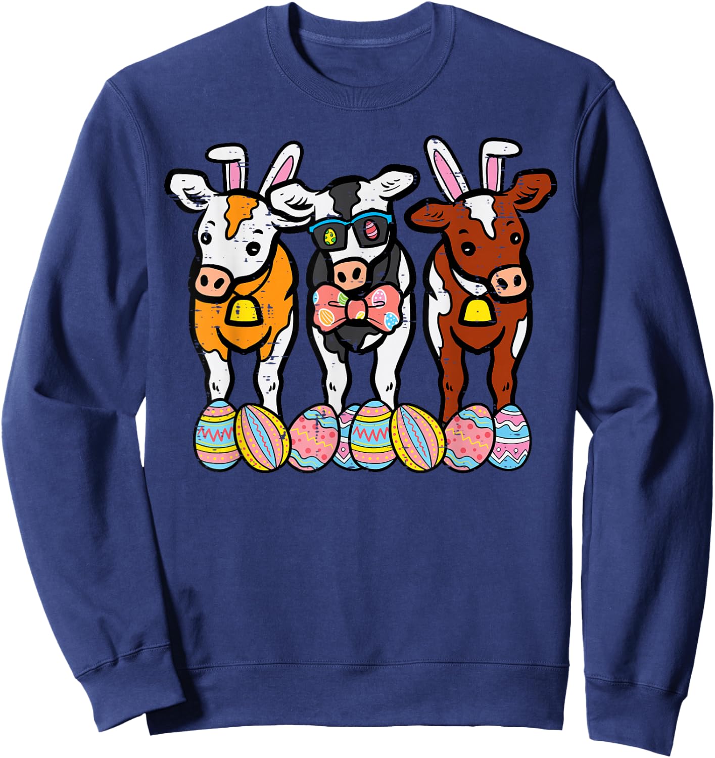 Easter Cow Bunnies Eggs Funny Rabbit Farming Men Women Kids Sweatshirt - Sweatshirt | Navy
