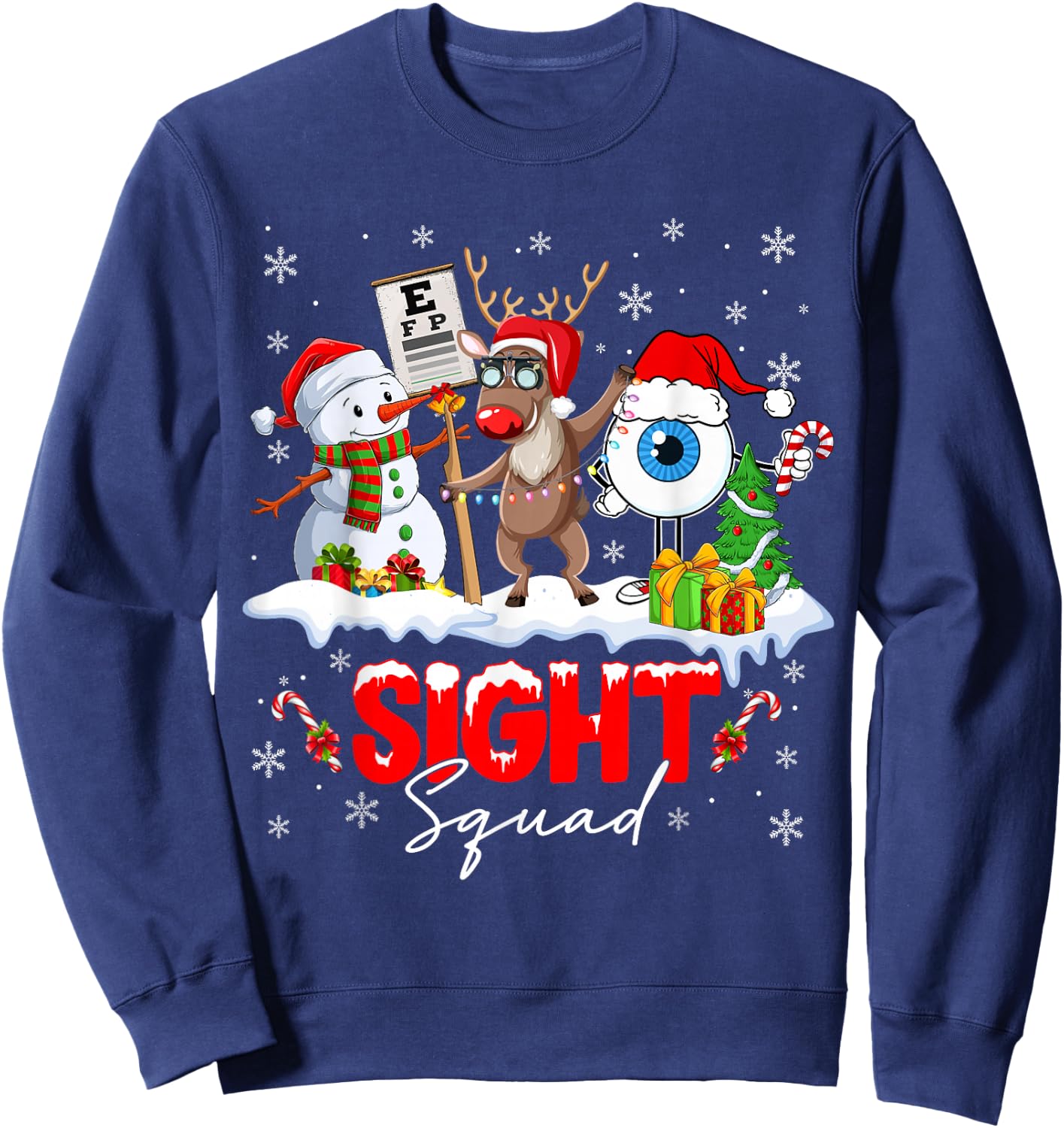 Christmas Sight Squad Santa Reindeer Optometrist Snowman Sweatshirt - Sweatshirt | Navy