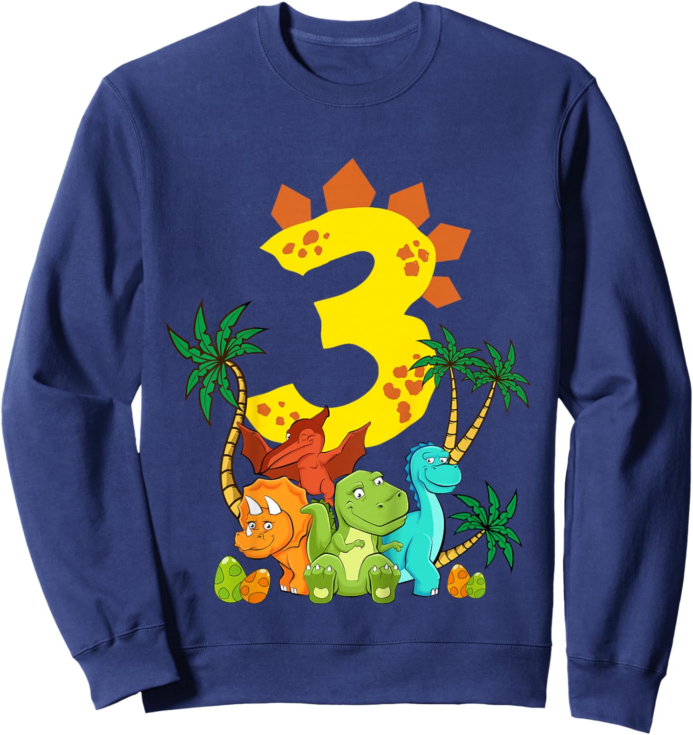 Children's 3 Years Birthday Boy Dinosaur Party Dino I Am 3 , black Sweatshirt - Sweatshirt | Navy