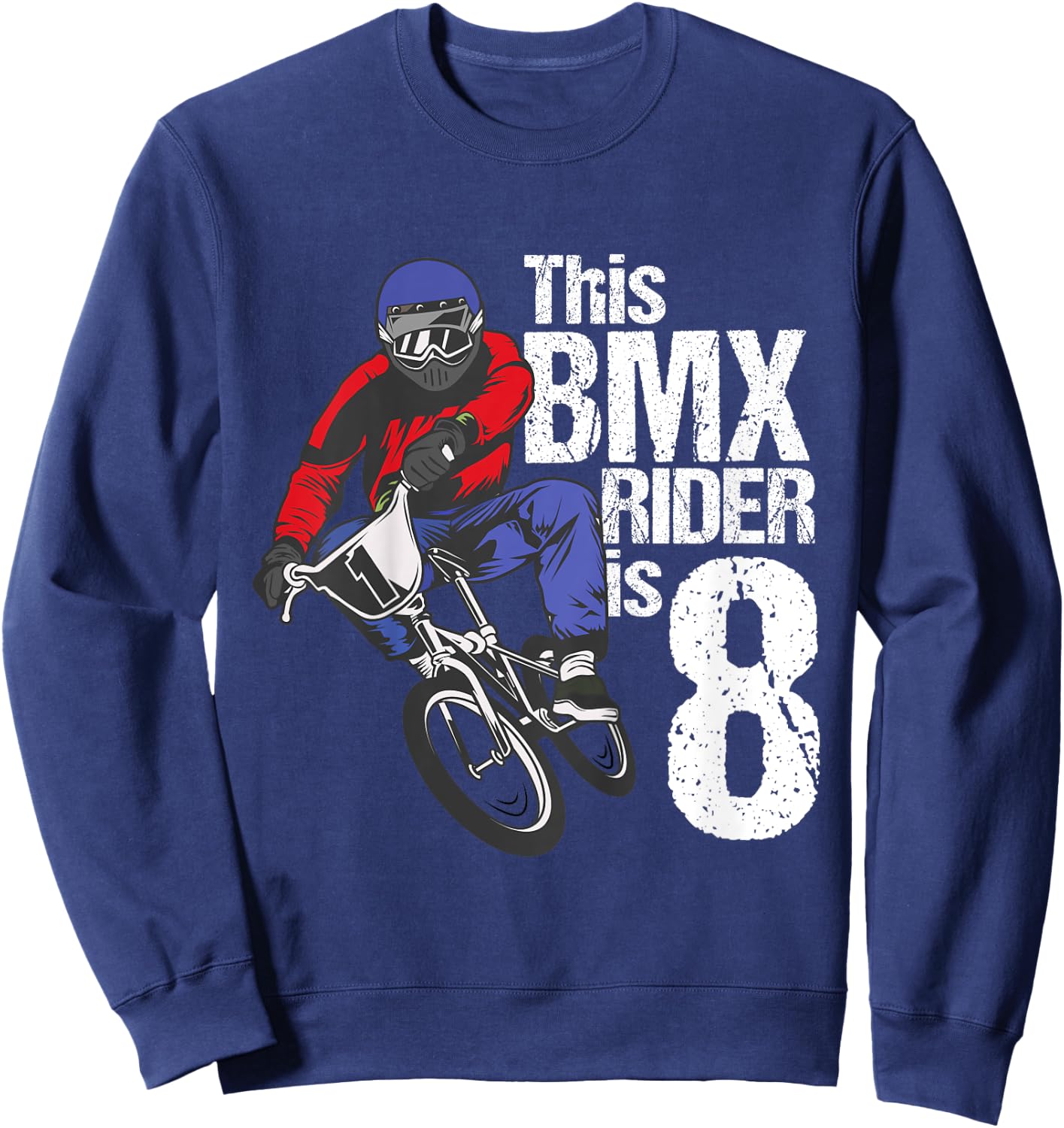Kids 8 Year Old BMX Birthday Party Boys Dirt Bike Biking 8th Gift Sweatshirt - Sweatshirt | Navy