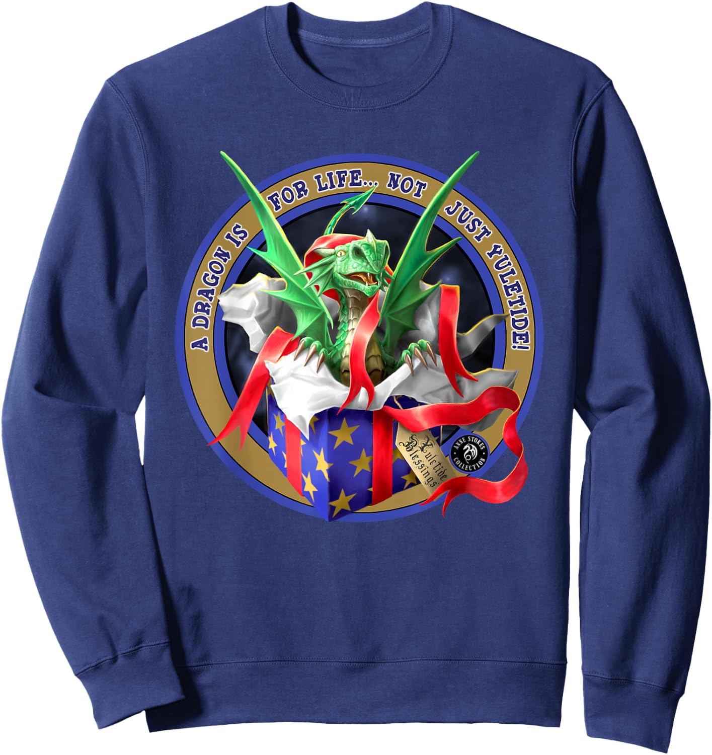 Surprise Gift Dragon Anne Stokes Collection Christmas Sweatshirt - Sweatshirt | Navy
