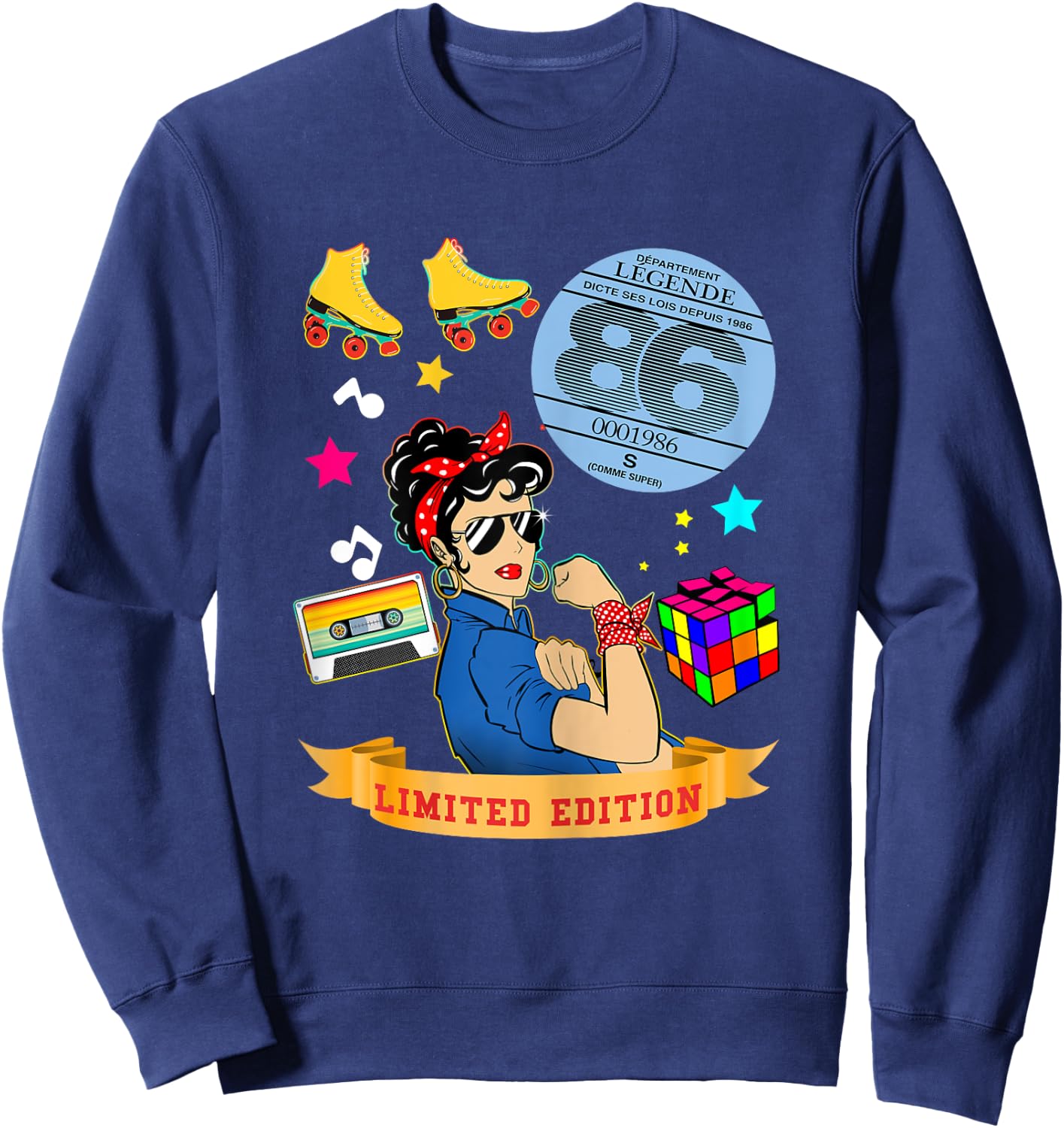 Anniversaire 1986 Vignette Auto Femme 39 Ans Légende Vintage Sweatshirt - Sweatshirt | Navy