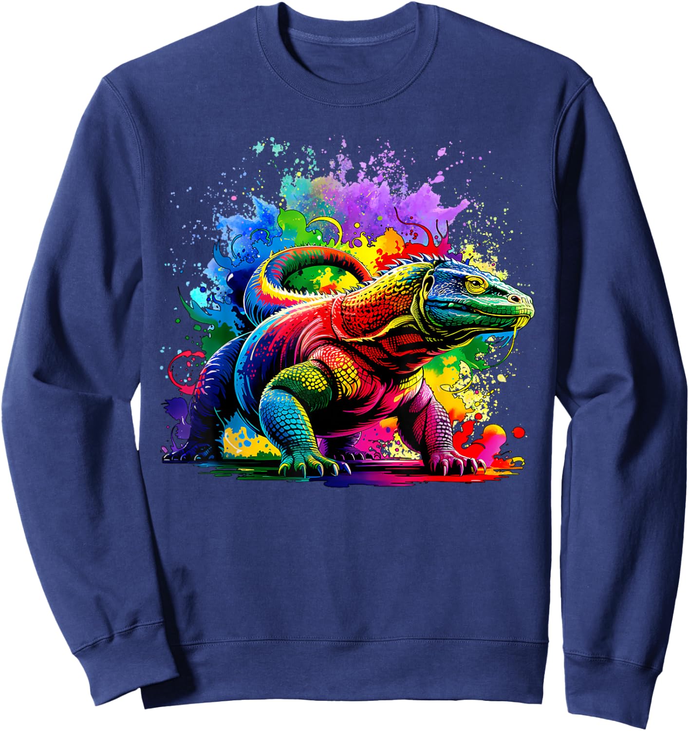 Colorful Splash Art Komodo Dragon Komodo Island Monitor Sweatshirt - Sweatshirt | Navy