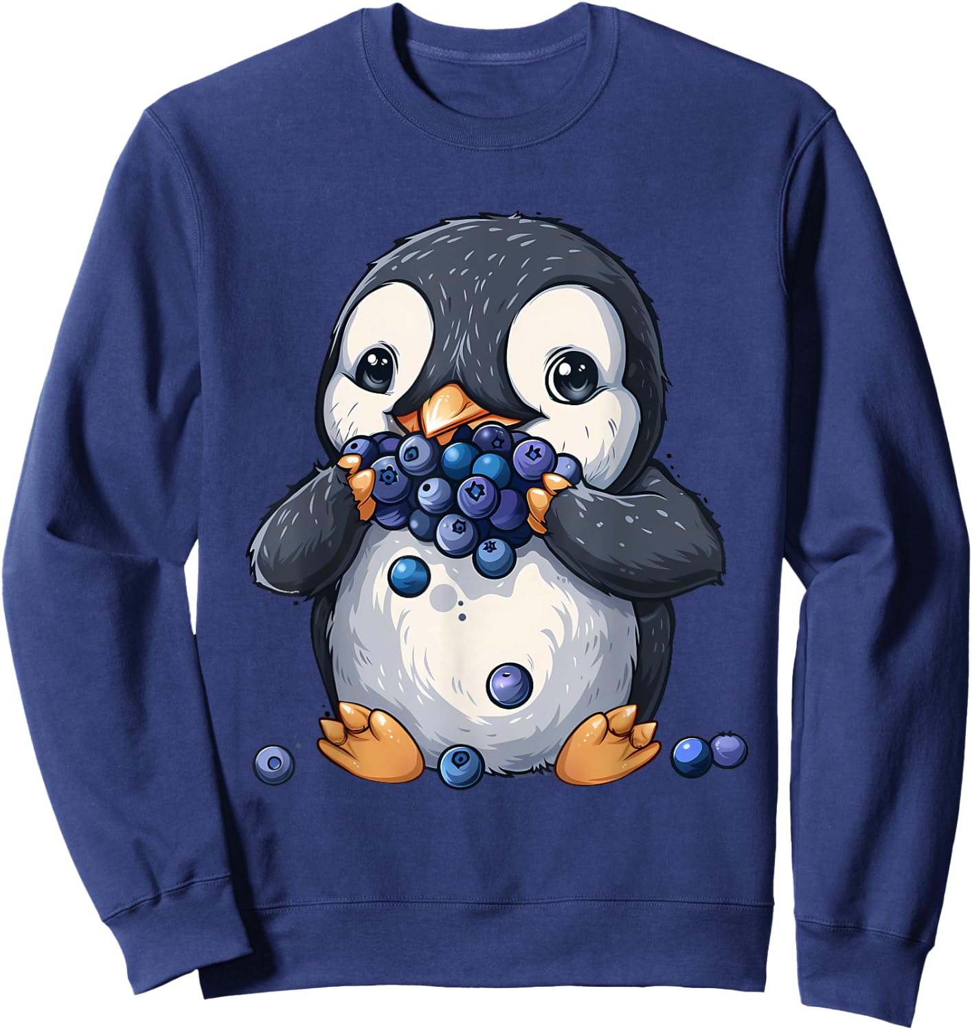 Blueberry Penguin Cute Penguin Watercolor Animal Art Motif Sweatshirt - Sweatshirt | Navy