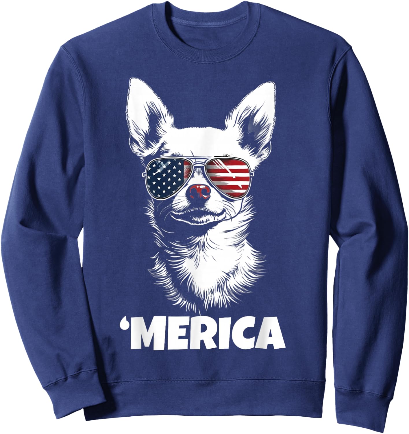 American Flag Merica chihuahua dog 4th Of July kids women Sweatshirt - Sweatshirt | Navy