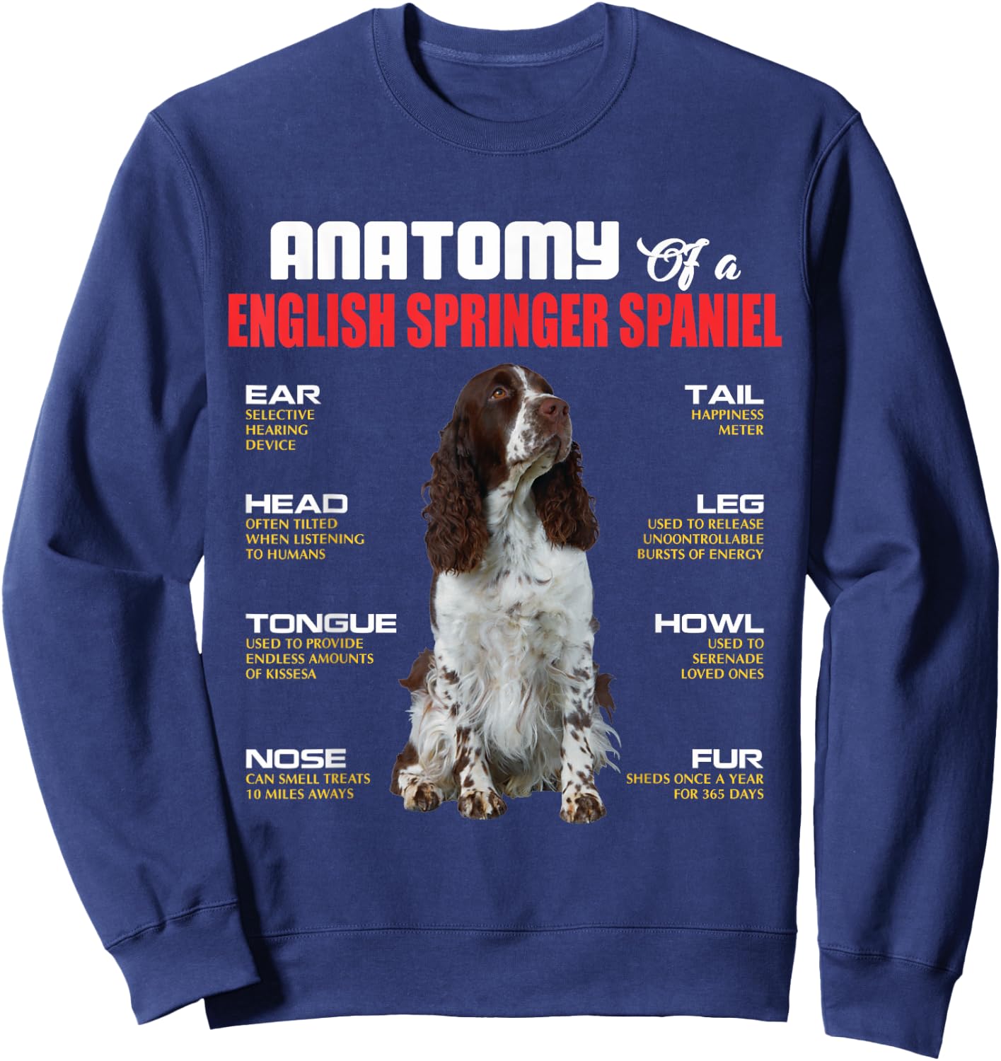 Anatomy Of A English Springer Spaniel Dogs Lover Sweatshirt - Sweatshirt | Navy
