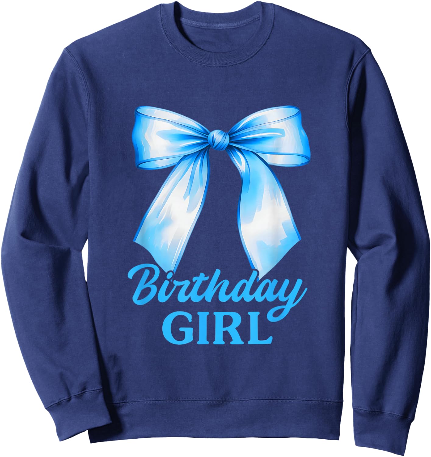 Birthday Girl Blue Coquette Bow Birthday Party Family Sweatshirt - Sweatshirt | Navy