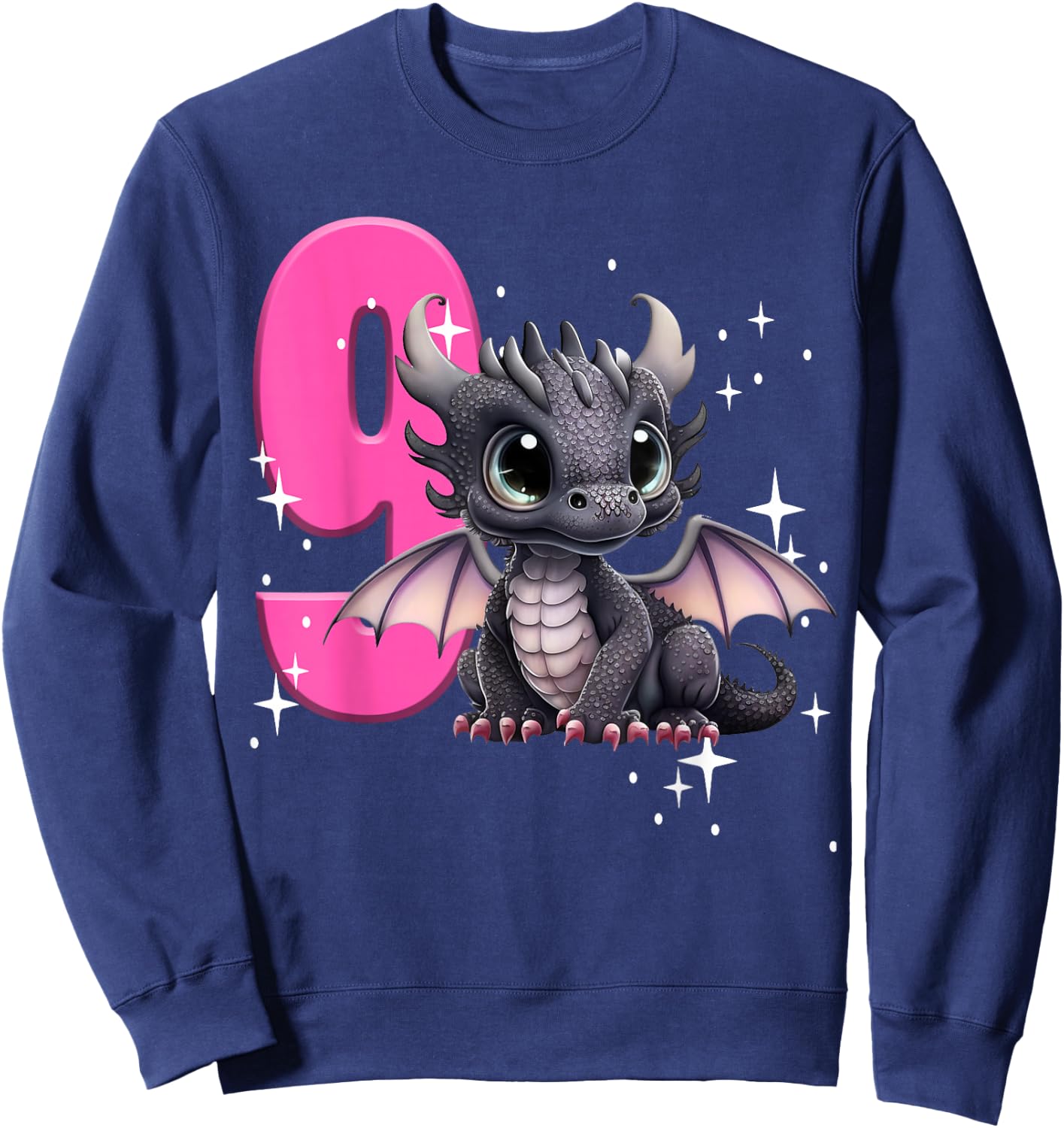9th Birthday Shirt Dragon Party Birthday Girl Pink 9 Nine Sweatshirt - Sweatshirt | Navy