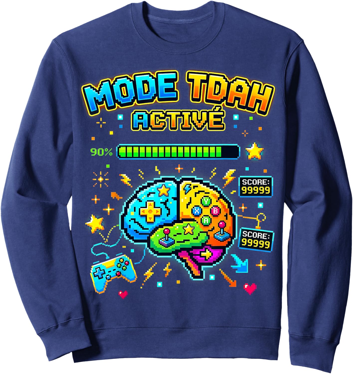 Gamer Mode TDAH Activé pour Neurodivergent Ado Enfant Sweatshirt - Sweatshirt | Navy