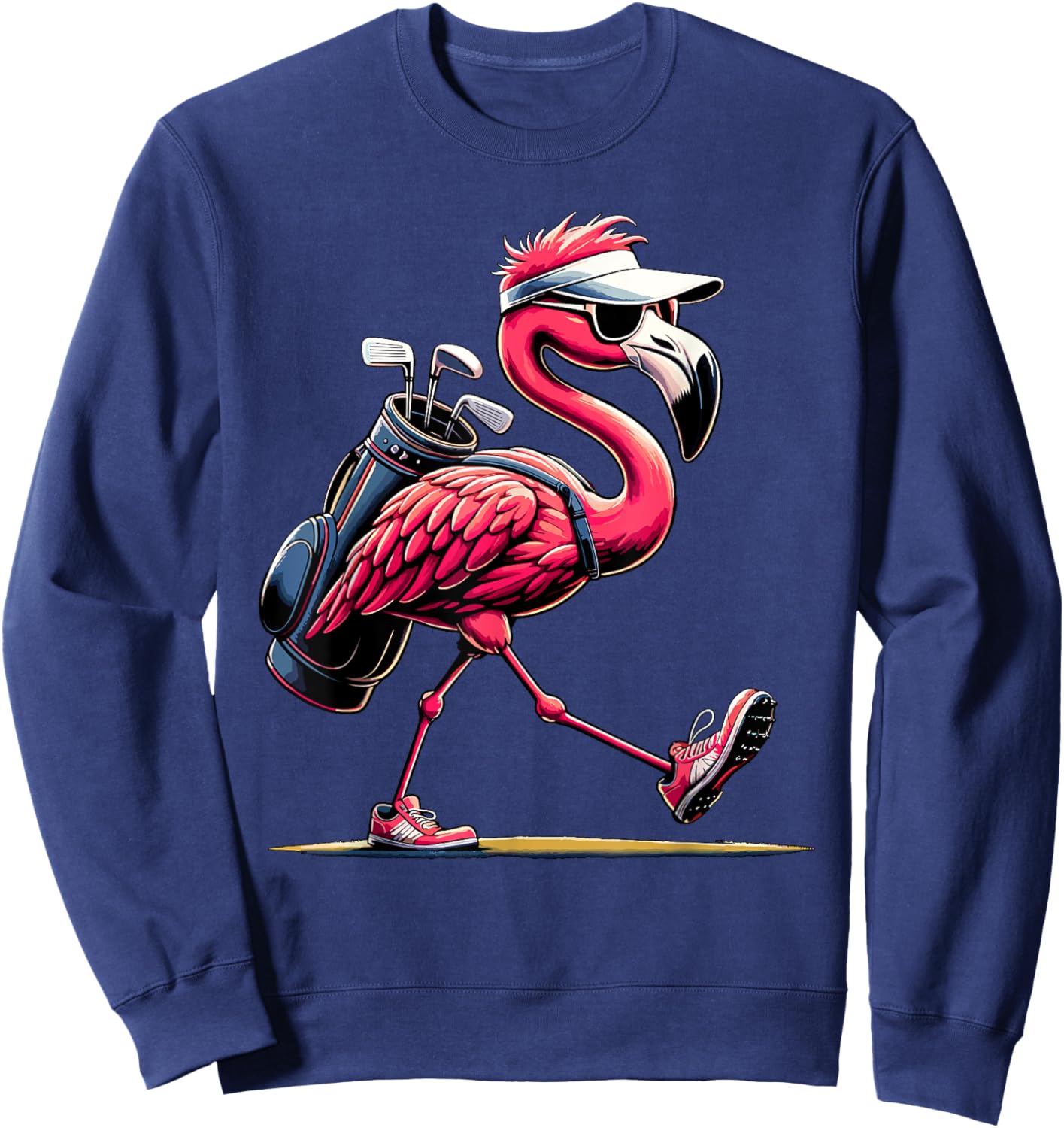Funny Golf Novelty Men Women Kids Pink Flamingo Golfing Sweatshirt - Sweatshirt | Navy
