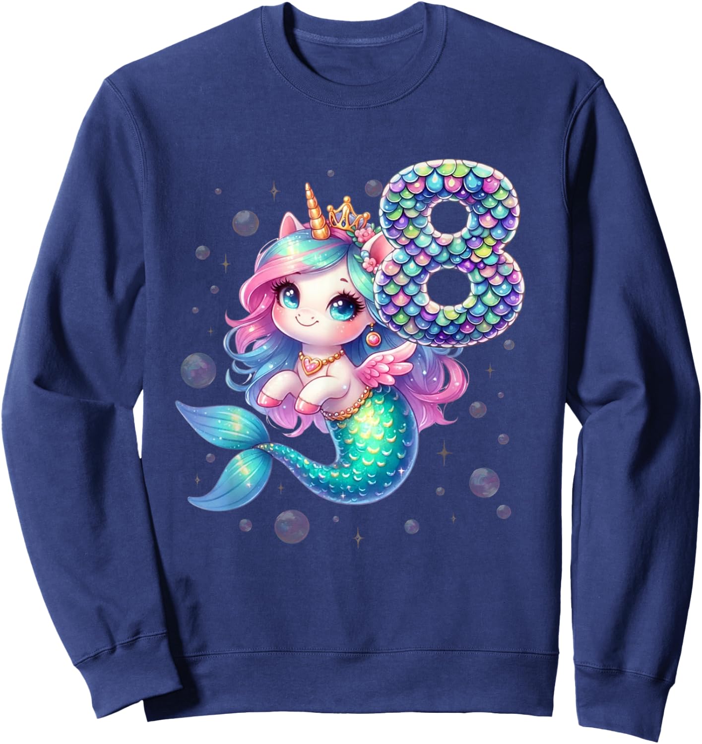 Unicorn Mermaid 8th Birthday 8 Year Old Party Girls Outfit Sweatshirt - Sweatshirt | Navy