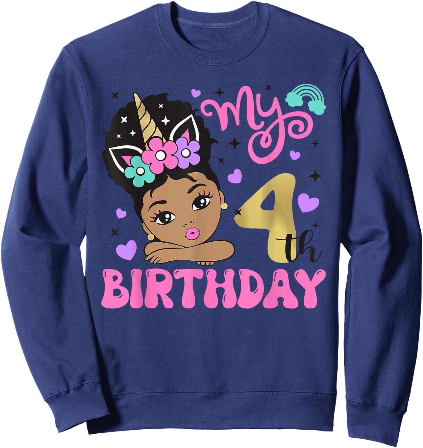 It's My 4th Birthday Black Girl 4 Years Old Melanin Kids Sweatshirt - Sweatshirt | Navy
