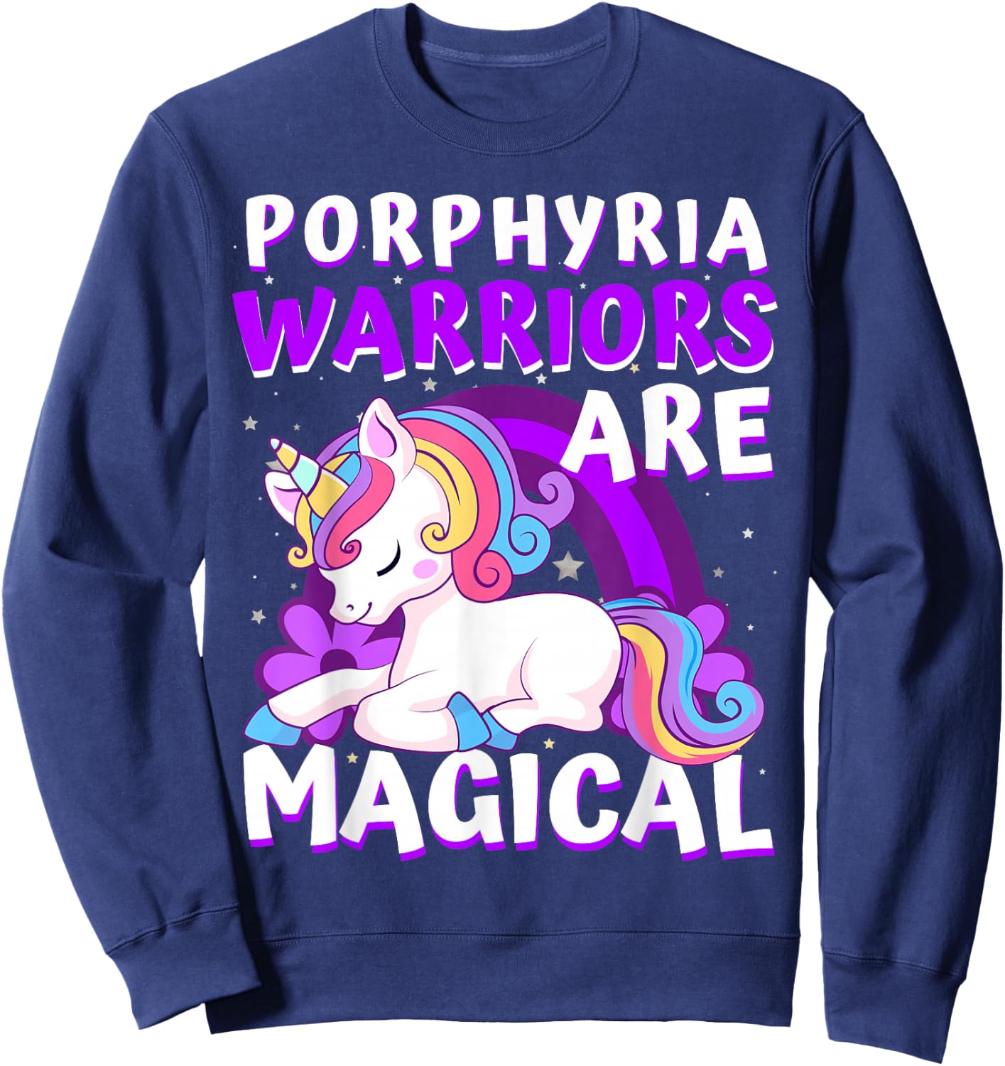 Warriors Are Magical Porphyria Awareness Ribbon Unicorn Sweatshirt - Sweatshirt | Navy