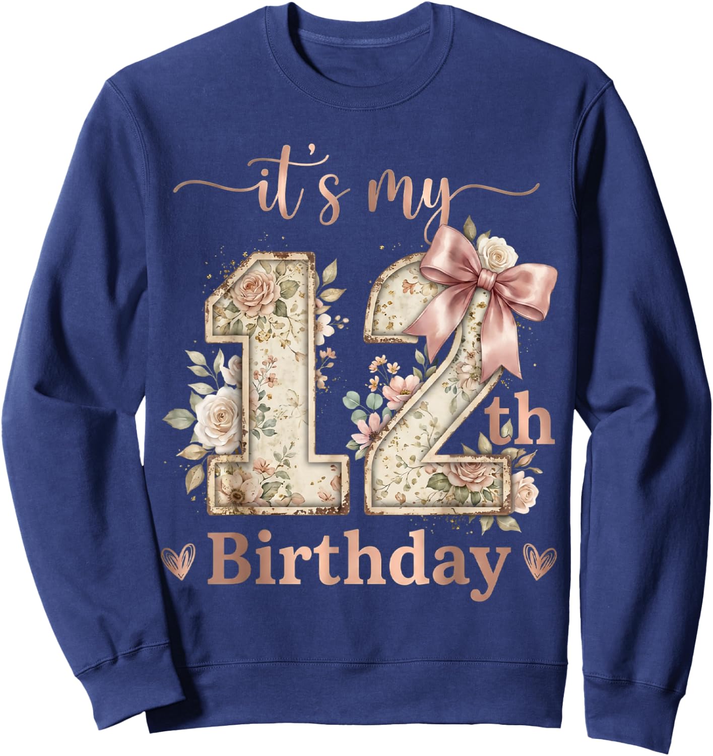 It's My 12th Birthday Girl Coquette Bow Pink 12 Year Old Sweatshirt - Sweatshirt | Navy