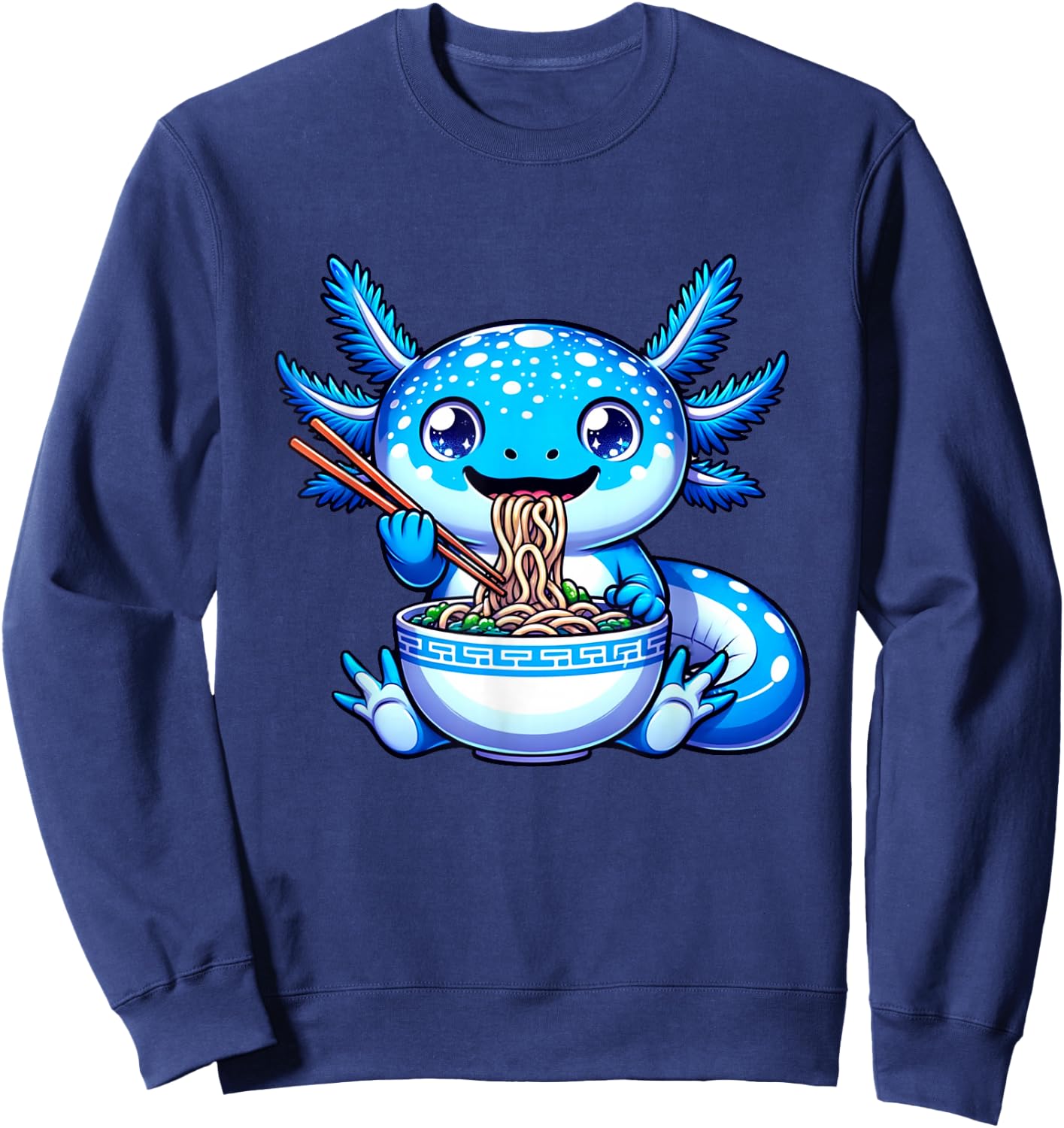 Kawaii Axolotl Ramen Anime Cutecore Teens Kids Sweatshirt - Sweatshirt | Navy