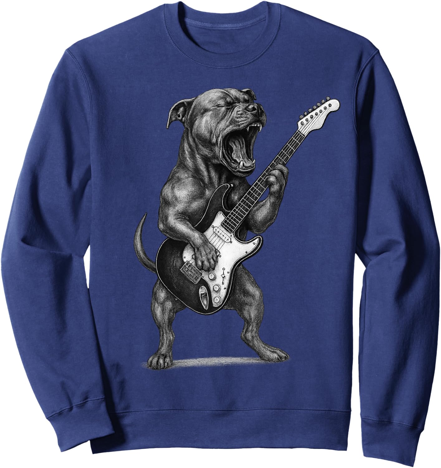 Pit Bull Playing Guitar Rock Music Dog Lover Sweatshirt - Sweatshirt | Navy
