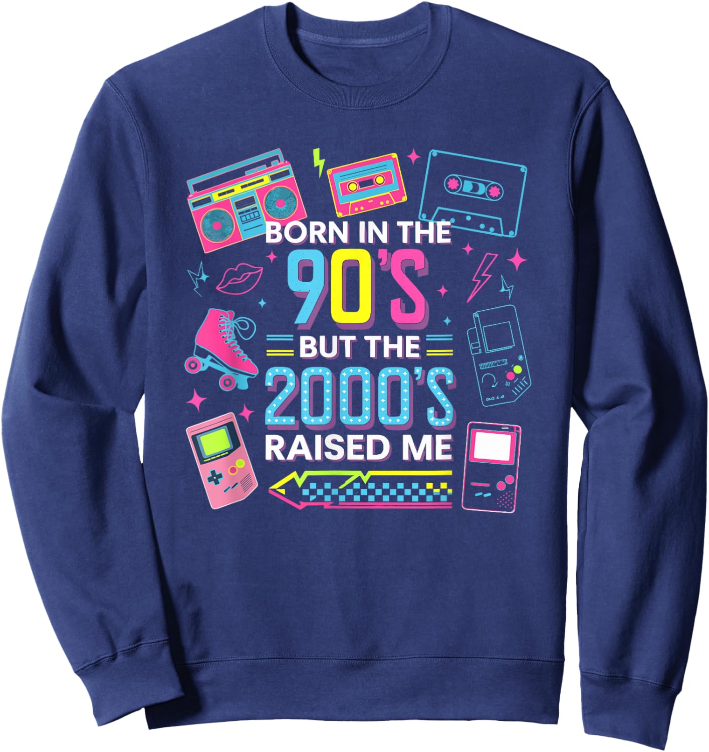 Born in the 90s, but the 2000 years made me revive the retro style , Black, S Sweatshirt - Sweatshirt | Navy