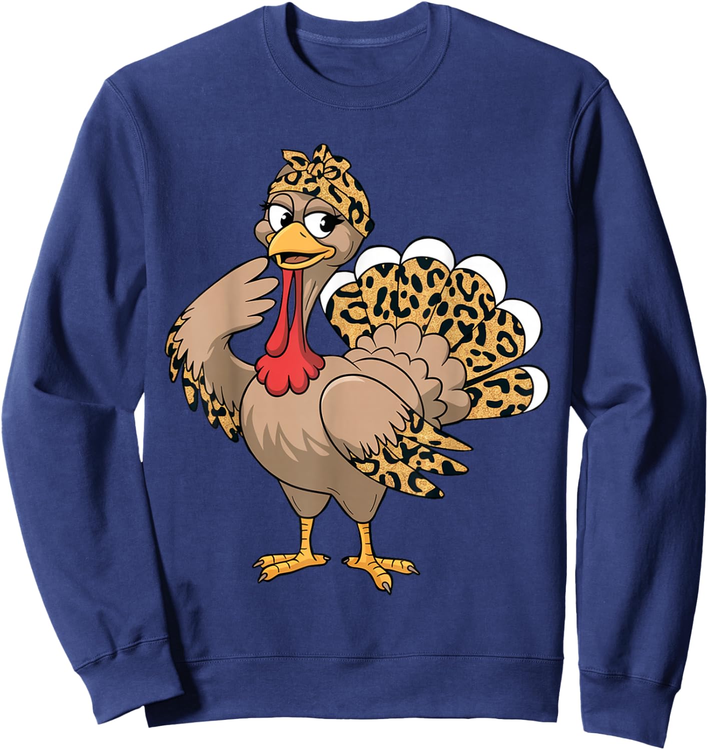 Thanksgiving Turkey Women Girl Leopard Autumn Fall Season Sweatshirt - Sweatshirt | Navy