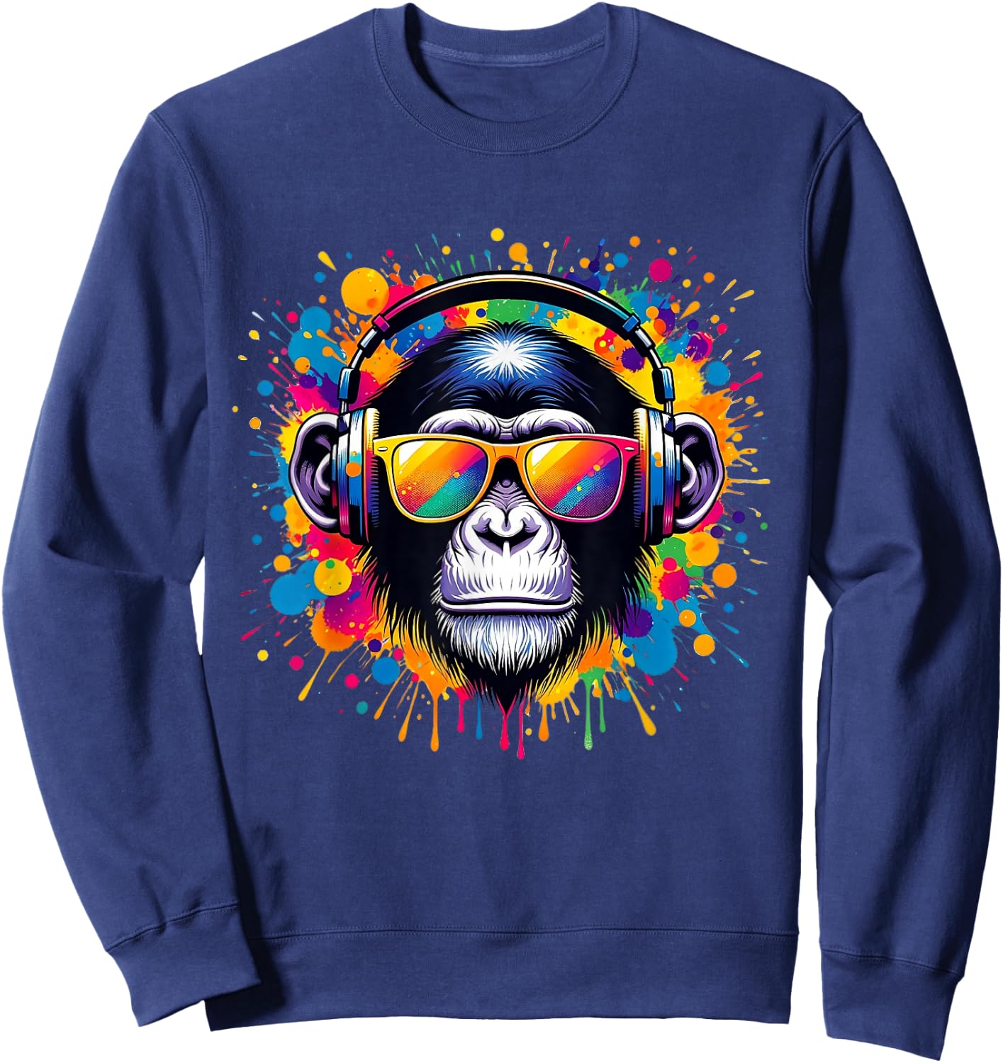 DJ Affen Monkey mit Kopfhörer und Sonnenbrille Herren Jungen Sweatshirt - Sweatshirt | Navy
