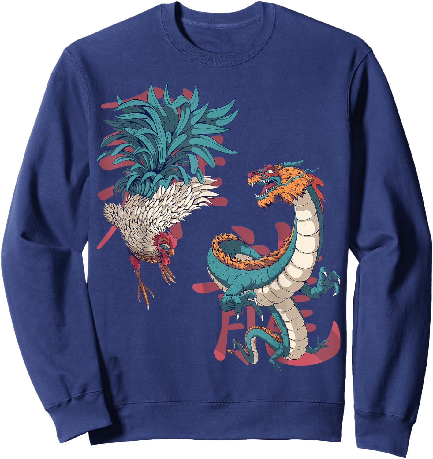Lunar Zodiac Sign Dragon and Chinese Zodiac Rooster Lovers Sweatshirt - Sweatshirt | Navy