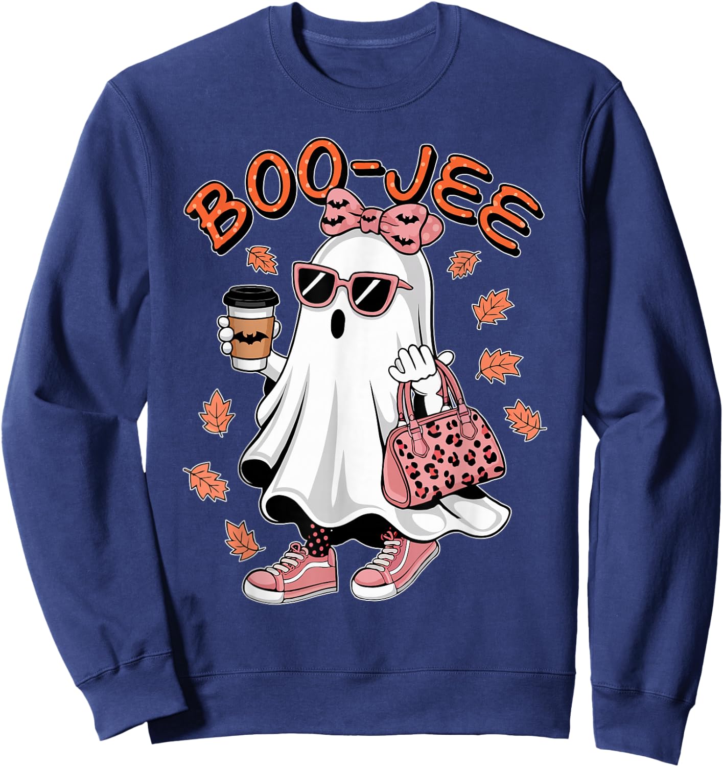 Cute Boo Jee Ghost Halloween Leopard Ghost Coffee Sweatshirt - Sweatshirt | Navy
