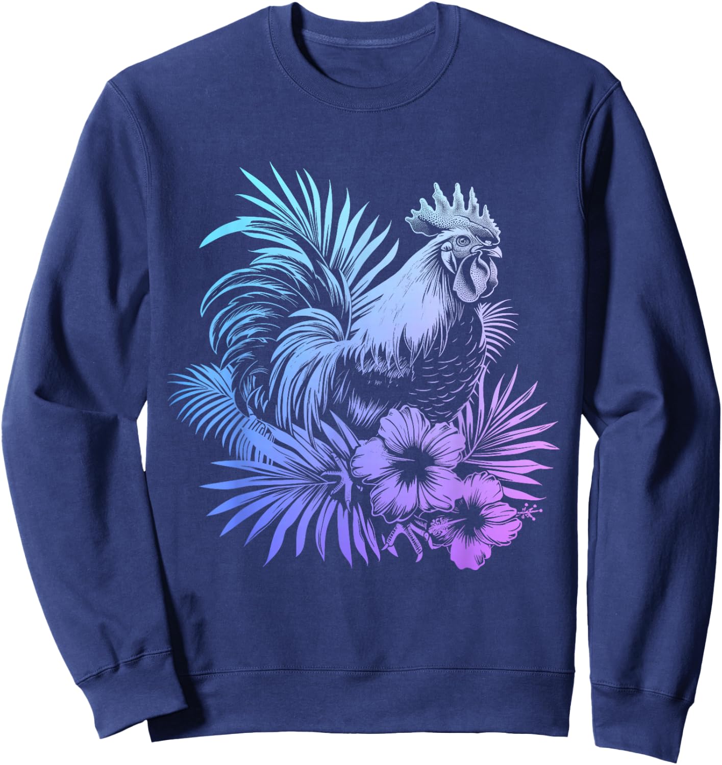 Rooster Hawaiian Flowers Chicken Kauai Hawaii Vintage Sweatshirt - Sweatshirt | Navy