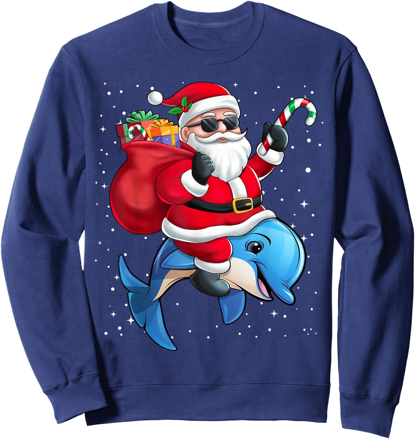 Santa Claus Riding A Dolphin Christmas Boy Girl Kids Sweatshirt - Sweatshirt | Navy