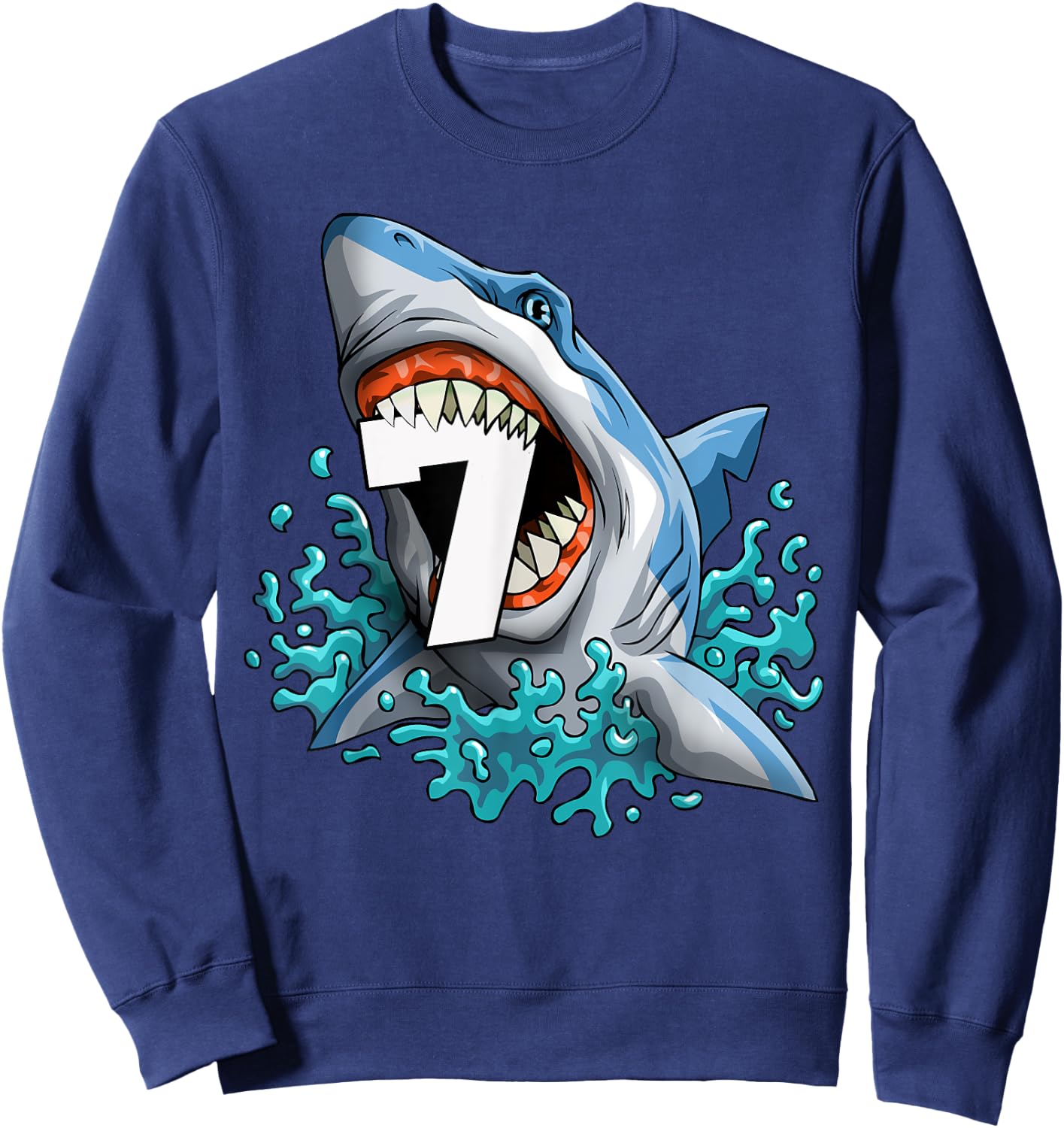 Kids Shark 7th Birthday Boys Funny Shark 7 yrs Old Birthday Sweatshirt - Sweatshirt | Navy