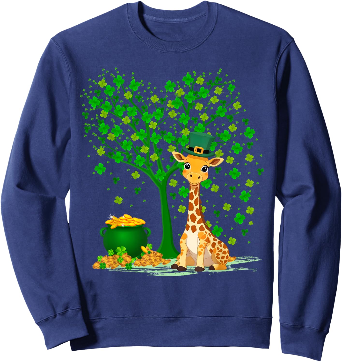 Shamrock Tree Leprechaun Hat Giraffe St Patrick's Day Sweatshirt - Sweatshirt | Navy