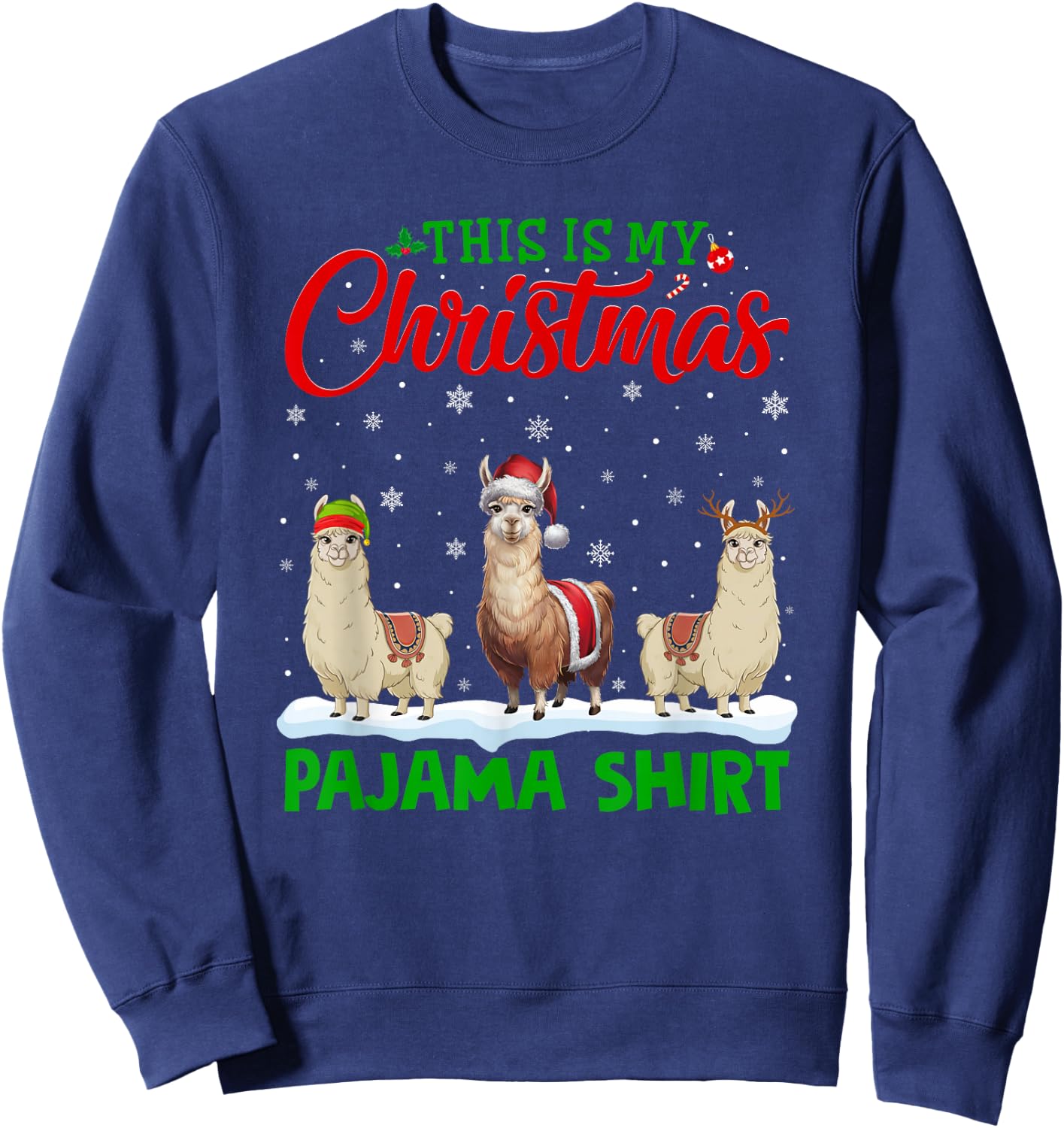 Xmas Santa Hat Reindeer Llama Christmas Pajama Sweatshirt - Sweatshirt | Navy