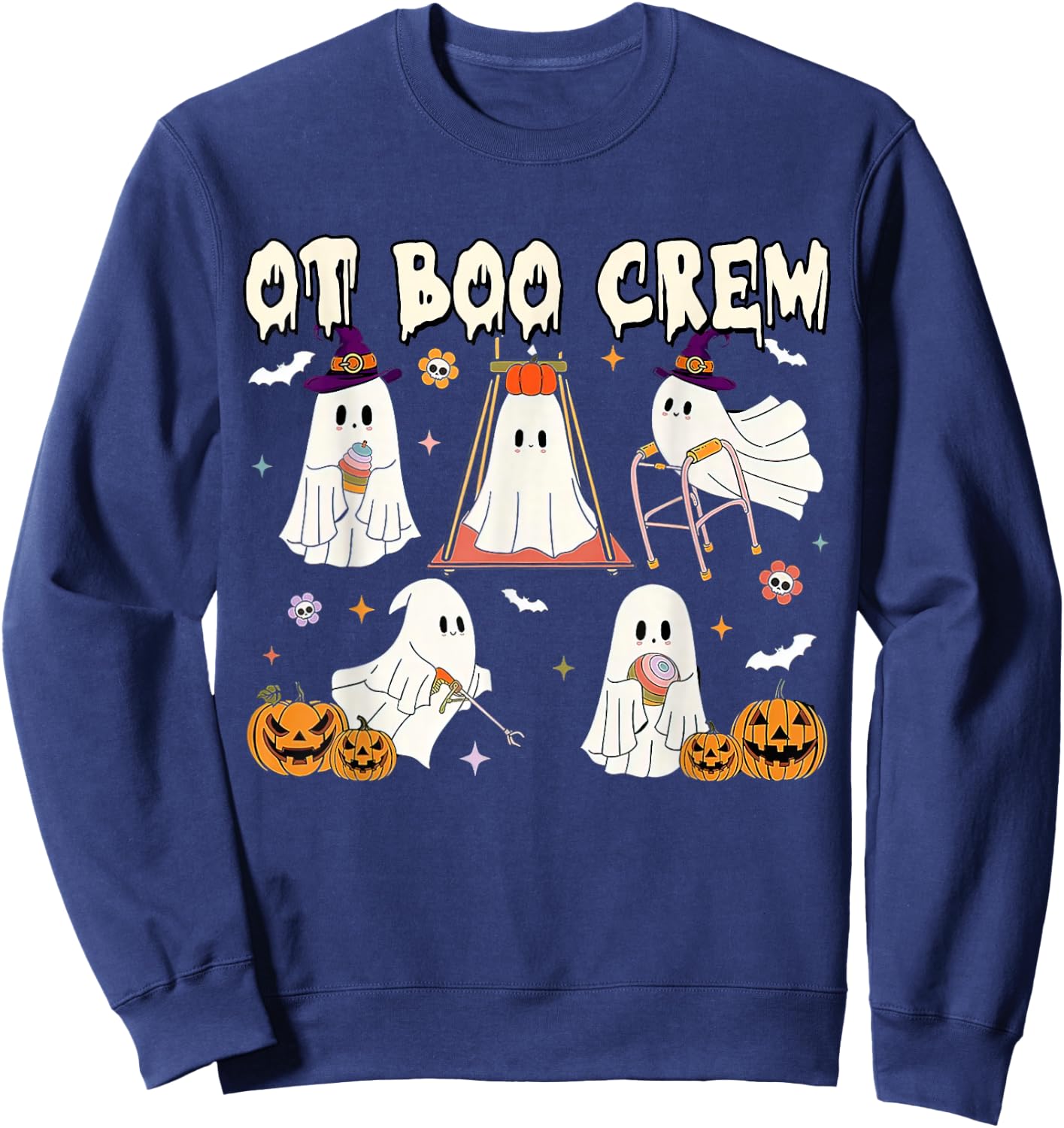 Funny Halloween Cute Boo Crew Occupational Therapy Clothing Sweatshirt - Sweatshirt | Navy