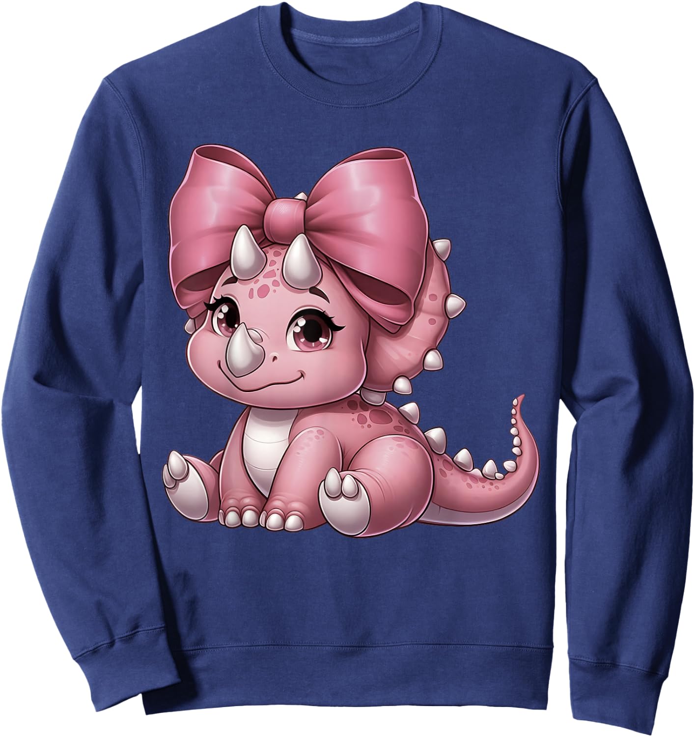 Coquette Bow Triceratops Dinosaur Women Mom Girl Pink Ribbon Sweatshirt - Sweatshirt | Navy