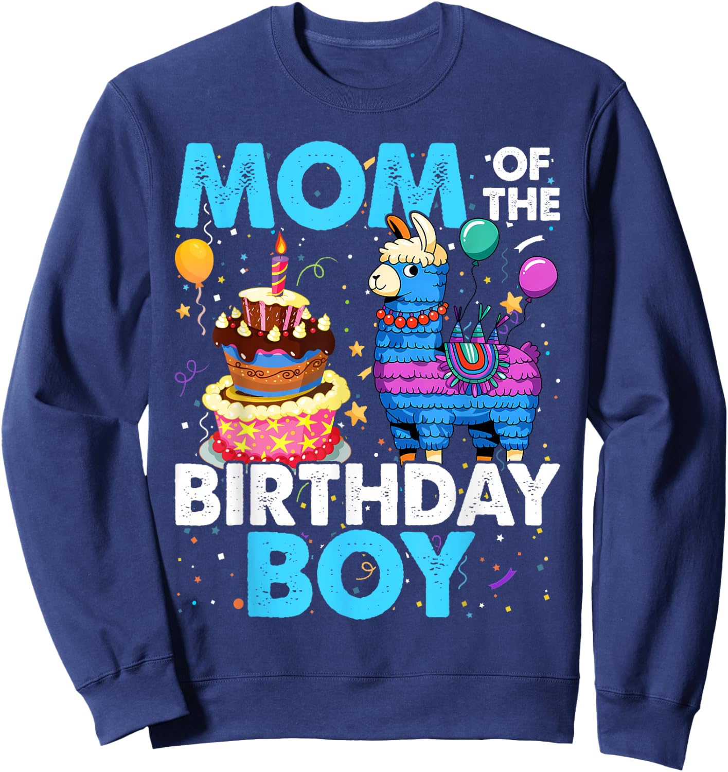Mom Birthday Boy Llama Pinata Party Matching Family Sweatshirt - Sweatshirt | Navy