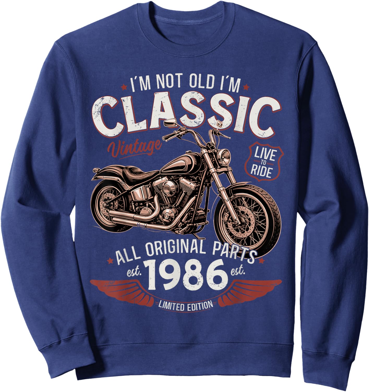 40ème Anniversaire Homme Moto Motard Biker 1986 Sweatshirt - Sweatshirt | Navy