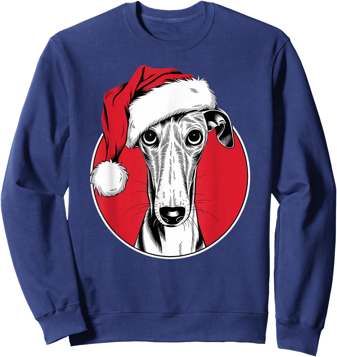 Joyful Greyhound Santa Dog on Greyhound Christmas Women Kids Sweatshirt - Sweatshirt | Navy