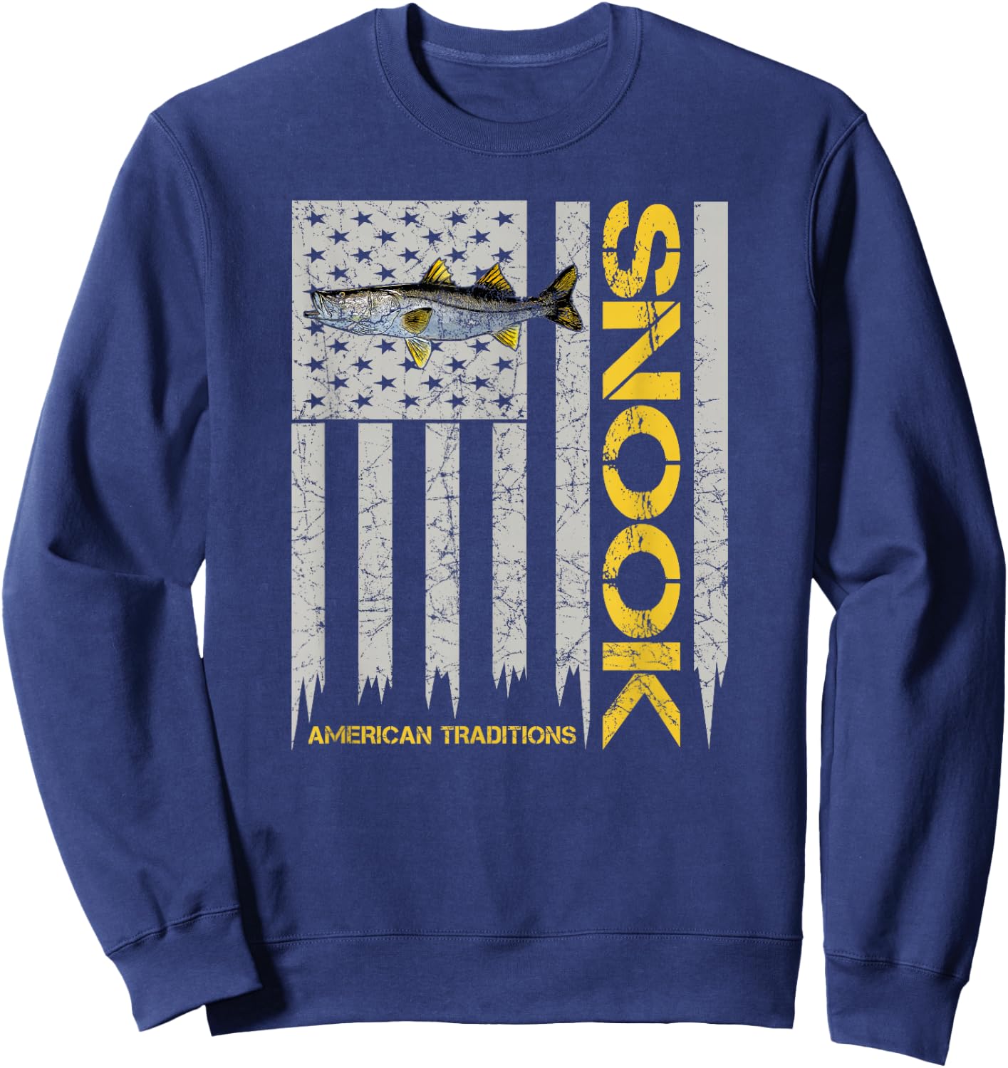 Snook Fisherman - Vintage Style American Flag Snook Art Fish Sweatshirt - Sweatshirt | Navy