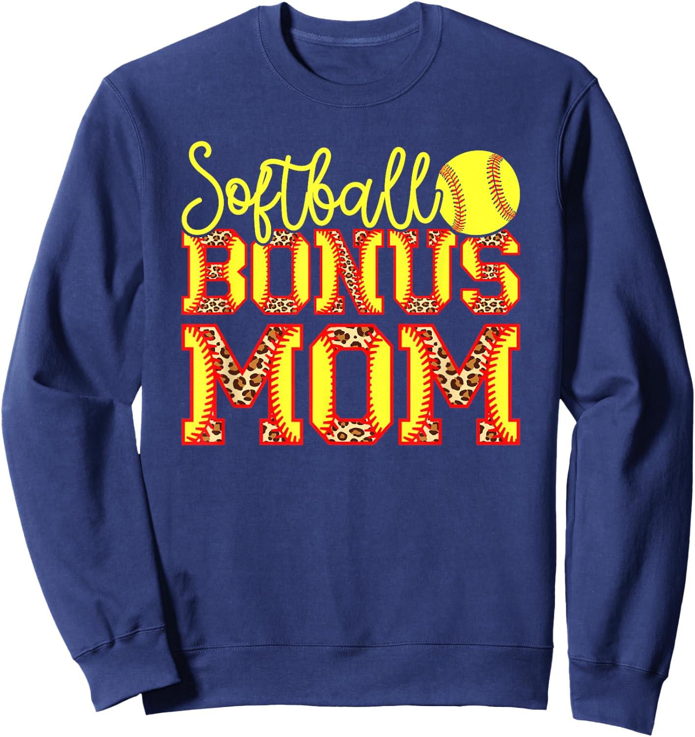 Softball Bonus Mom Leopard Sweatshirt - Sweatshirt | Navy