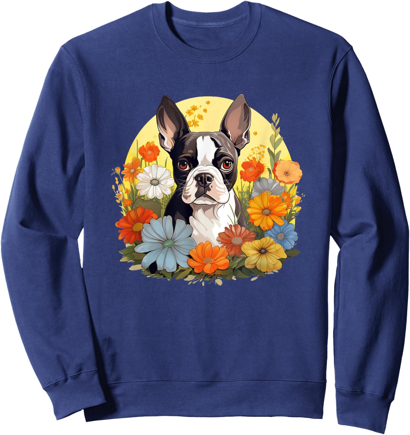 Cute Girls Retro Vintage Floral Flowers Bostie Lover Sweatshirt - Sweatshirt | Navy