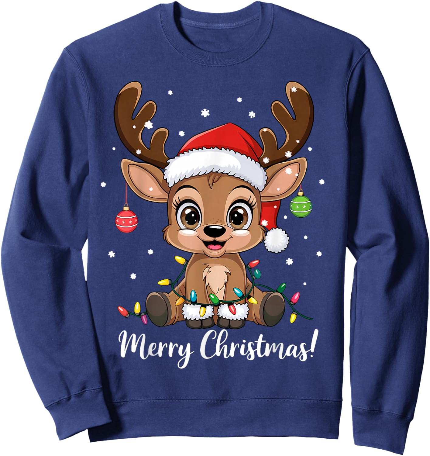 Reindeer Christmas Sweater, Cute Christmas Hat Merry Christmas , Black, S Sweatshirt - Sweatshirt | Navy