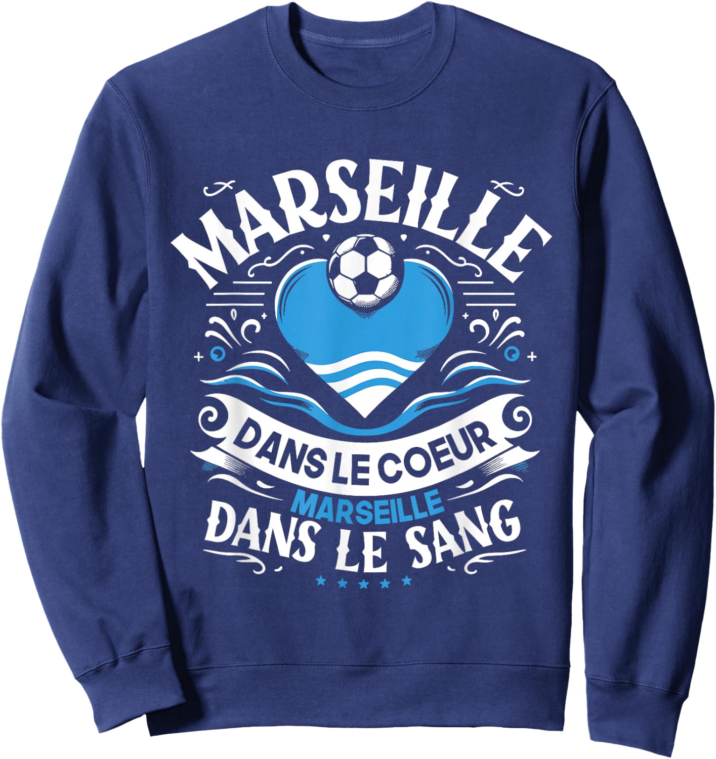 Gift Marseillais Funny Heart Marseille Football , Black Sweatshirt - Sweatshirt | Navy