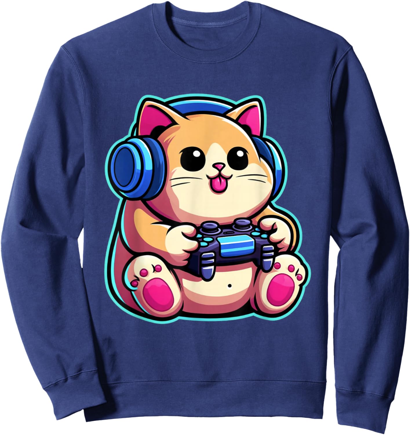 Funny Cat Gamer Gaming Cat Video Game Sweatshirt - Sweatshirt | Navy